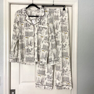 Bed Head Pajamas Set New York City Retro Scene Women Med Cotton NWT Quiet Luxury